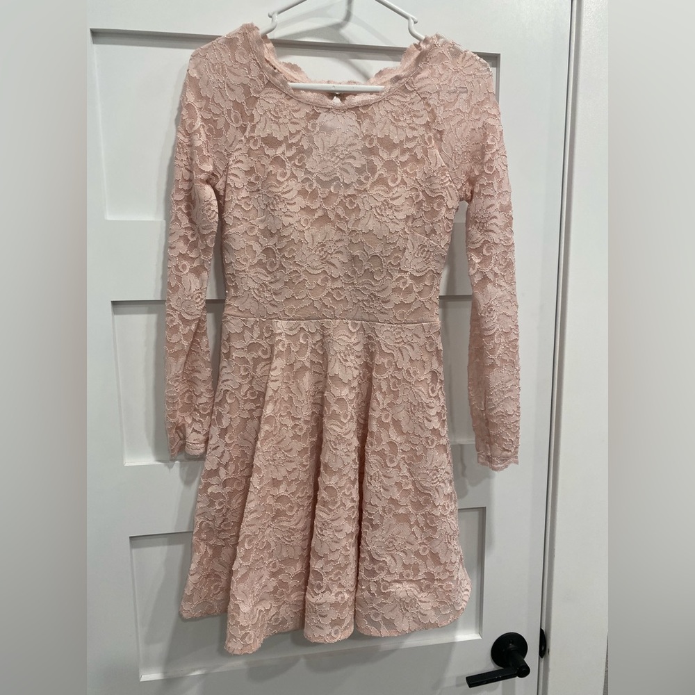My Michelle size 5 long sleeve light pink dress with flower designs